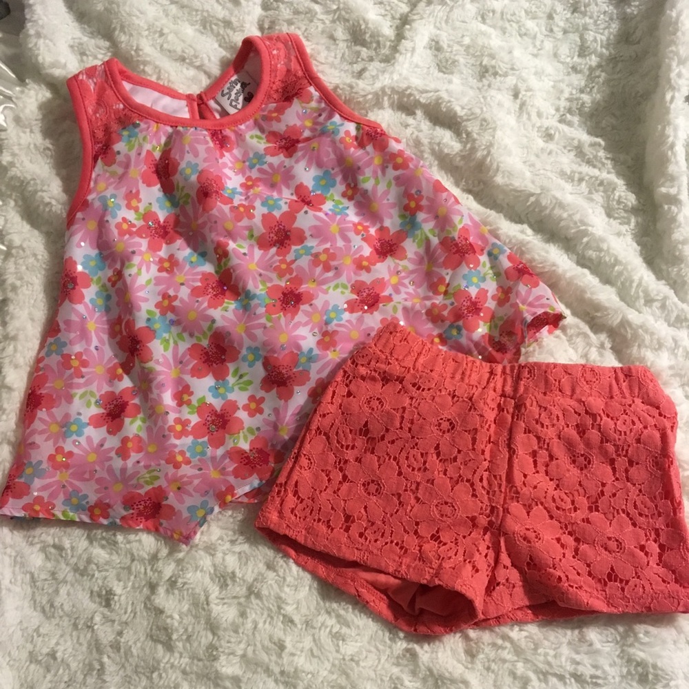 Satin Flowers Tank Top and Short Outfit